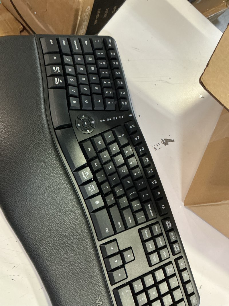 Condition photo showing As Is for meetion ergonomic keyboard and mouse, wireless keyboard with vertical mouse, split curved keyboard with wrist rest, natural typing usb receiver rechargeable full size, windows/mac/pc/laptop, large