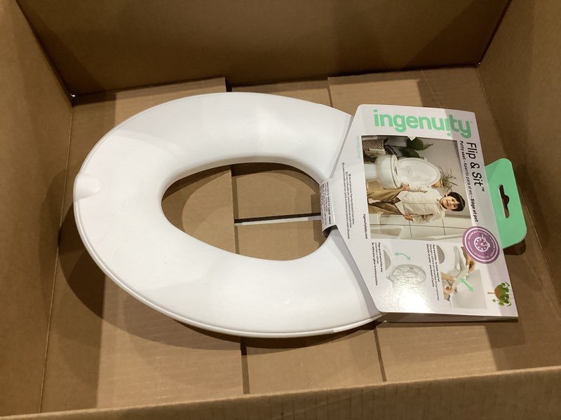 Condition photo showing As Is for ingenuity: ity by ingenuity flip & sit potty seat (white) – easy to set up & remove potty training seat that attaches to adult toilet seat flip & sit potty seat 1 pack