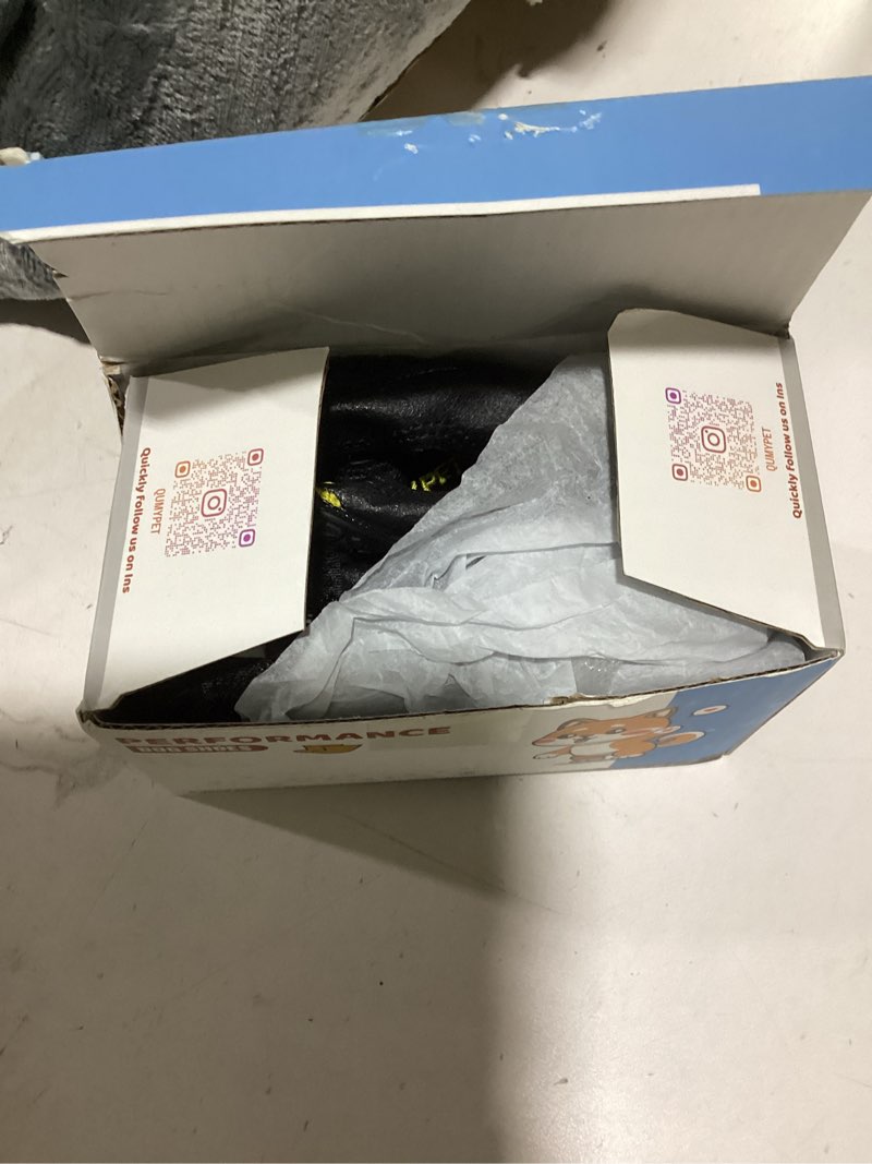 Condition photo showing Good Condition for QUMY Dog Shoes for Large Dogs, Medium Dog Boots & Paw Protectors for Winter Snowy Day, Summer Hot Pavement, Water-Resistant in Rainy Weather, Outdoor Walking, Indoor Hardfloors Skid-Resistant Sole Black Size 5: 2.4''x2.8''(W*L) (Pack of 4)
