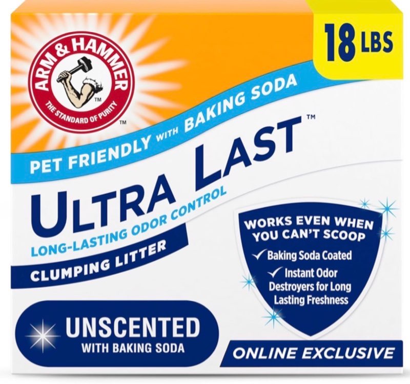 arm & hammer ultra last clumping cat litter unscented multicat 18 lbs. pet friendly with baking soda