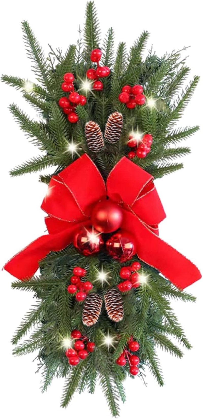 Large Outdoor The Cordless Prelit Stairway Trim Christmas Wreaths for Front Door Holiday Wall Window Hanging Ornaments for Indoor Outdoor Home Xmas Decor Christmas Decorations Door (Green, One Size)