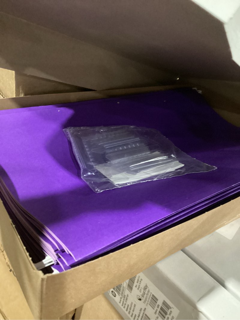 Condition photo showing Good Condition for office depot 2-tone hanging file folders, 1/5 cut, 8 1/2in. x 14in., legal size, purple, box of 25, od81631