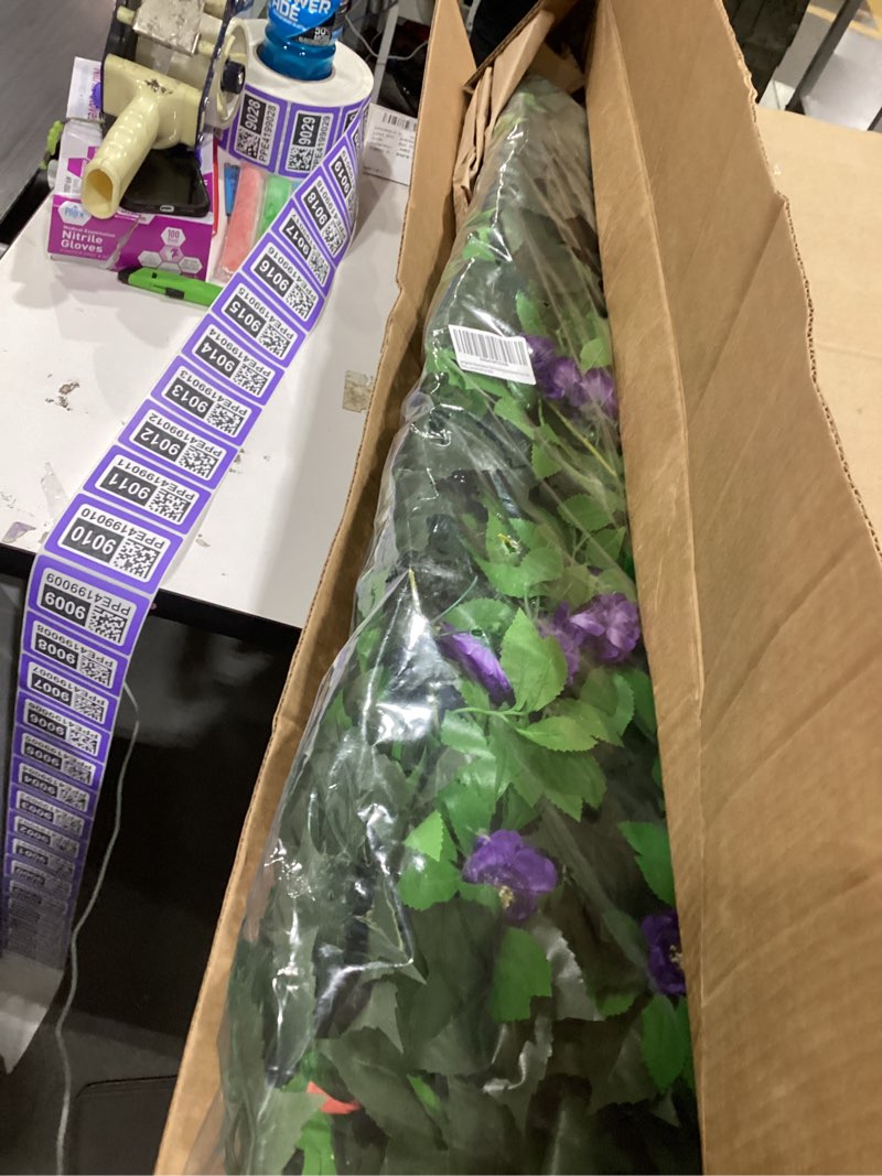 Condition photo showing New/Like New for dense flowering ivy privacy screen- realistic faux foliage on expandable willow fence for outdoor, patio, balcony cover & decorative shade panel, uv protected 1 branch-purple flower