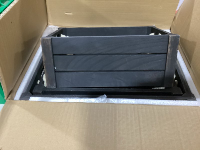 Condition photo showing New/Like New for large vintage black wooden crates for display, set of 3 with handles, rustic handmade boxes for storage, solid decorative boxes (rustic white)