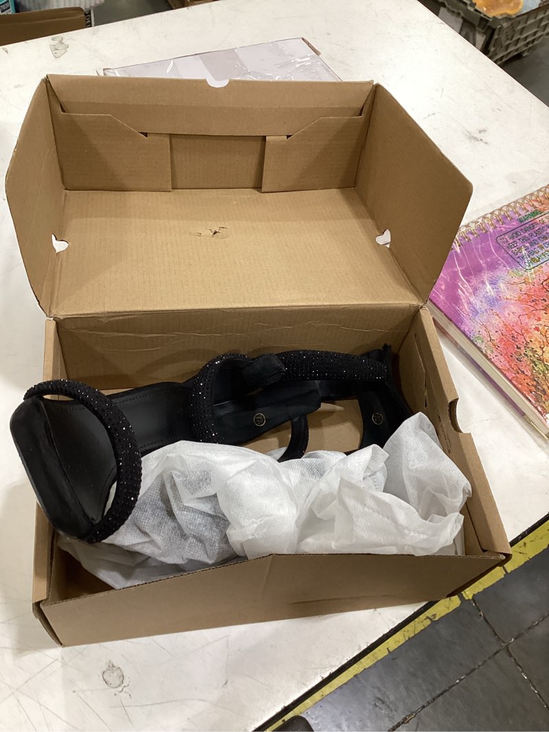 Condition photo showing Good Condition for coutgo women's one strap heeled sandals square open toe stiletto heels ankle buckle strap summer pump shoes 7.5 black
