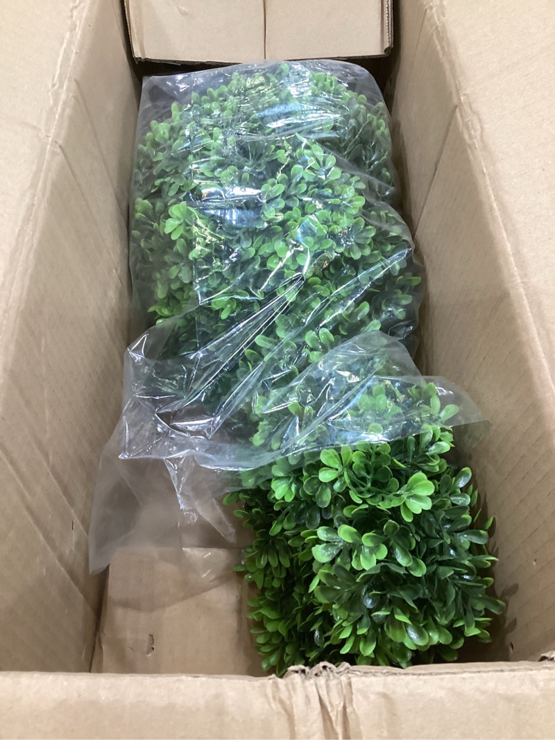 Condition photo showing Good Condition for damomo 27'' artificial bunny shaped topiary trees with ground spike set of 2, outdoor indoor faux boxwood topiary ball bushes potted fake shrubs front porch decor outside garden 27 inch