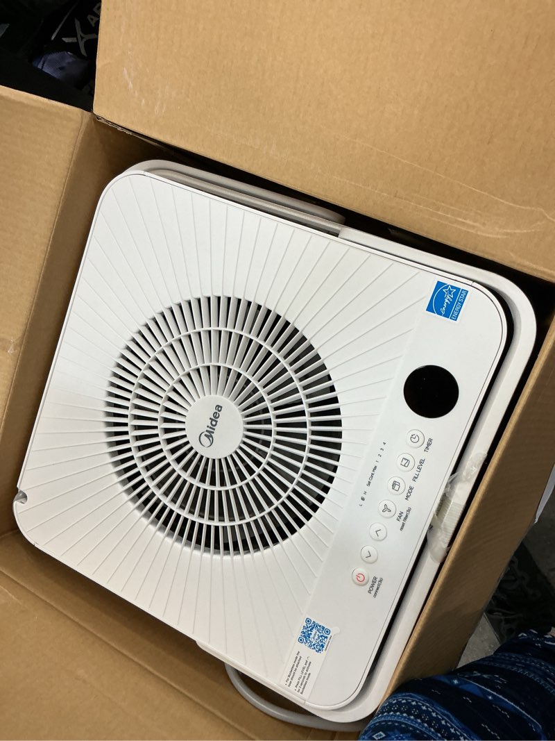 Condition photo showing As Is for Midea Cube 35 Pint Dehumidifier for Basement and Rooms at Home for up to 3,500 Sq. Ft., Smart Control, Compatible with Alexa (White), Drain Hose Included