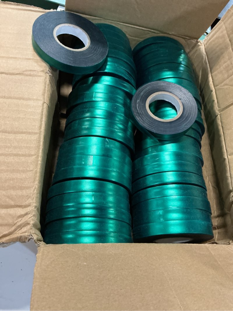 Condition photo showing Good Condition for 48 rolls 150 feet stretch tie tape 0.5 inch garden tie tape thick plant ribbon garden green vinyl stake for indoor outdoor patio plant use