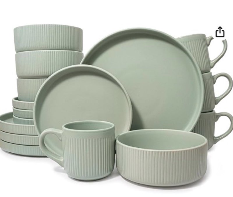 Square House 16 Piece Dinnerware Set Key West - Plates, Bowls, and Mugs Set for 4 - Chip and Scratch
