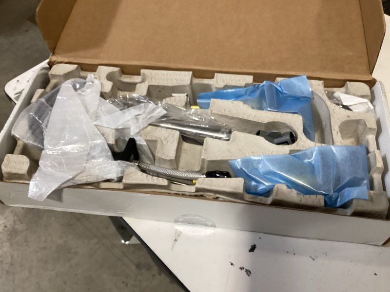 Condition photo showing As Is for kohler k-28125-4-bl venza® widespread bathroom sink faucet, 3-holes with two lever handles and clicker drain, 1.2 gpm, matte black matte black 1.2 gpm