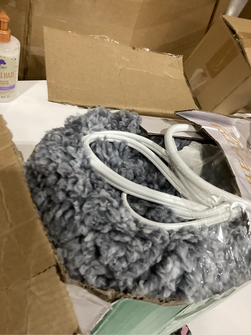 Condition photo showing As Is for heated blanket heated throw, electric blanket 50"x60" heating blanket with 8 hours auto off 10 fast heating levels machine washable sherpa heated blanket with overheating protection light gray throw(50" x 60")