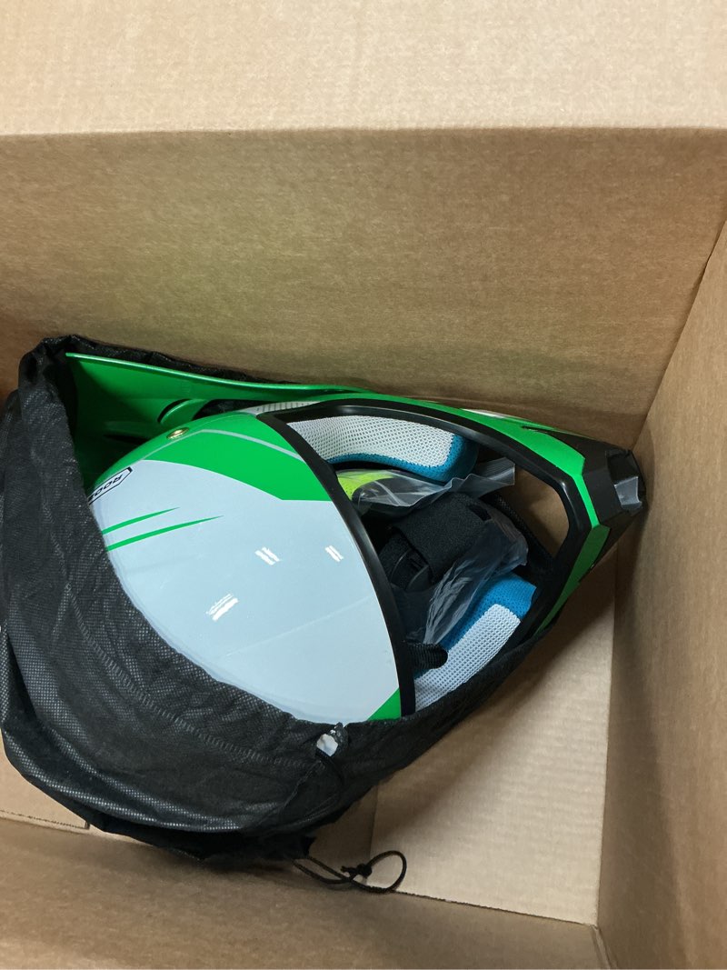 Condition photo showing Good Condition for youth dirt bike helmet dot approved, kids motocross full face helmet with adjustable goggles riding gloves & storage bag, off-road sport gear set for boys girls atv utv green x-large