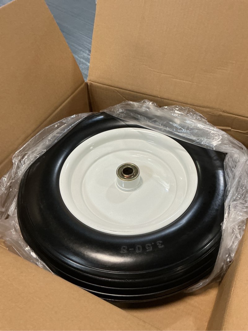 Condition photo showing As Is for gicool 14.5" wheelbarrow flat free tire, fits 4.80/4.00-8, 3.50/2.50-8, 4.00-6, 4.00-8, wheelbarrow wheels, 5/8" bearing with extra 3/4" bearing, 3" -6" centered hub