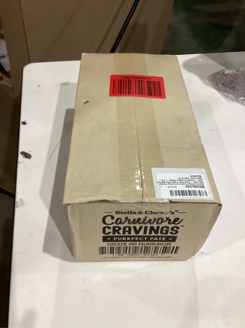 Condition photo showing New/Like New for Stella & Chewy's Carnivore Cravings Purrfect Paté - Premium Grain-Free Wet Cat Food - Chicken & Salmon Recipe - High Protein with Bone Broth - Perfect for Picky Eaters - 2.8oz Cans (24 Pack) Chicken & Salmon 2.8 Ounce (Pack of 24)
