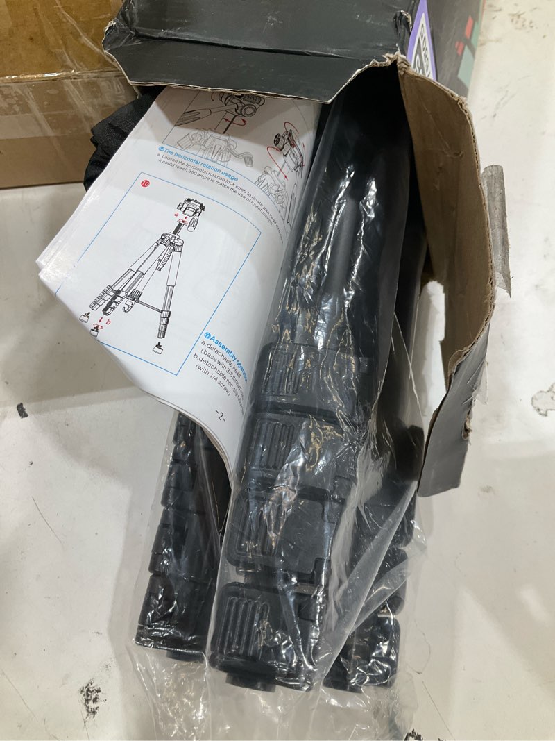 Condition photo showing Good Condition for victiv 74” camera tripod, tripod for camera and phone, aluminum professional tripod stand for canon nikon with carry bag and phone holder, compatible with dslr, iphone, spotting scopes, max load 9.5lb black 74 inch