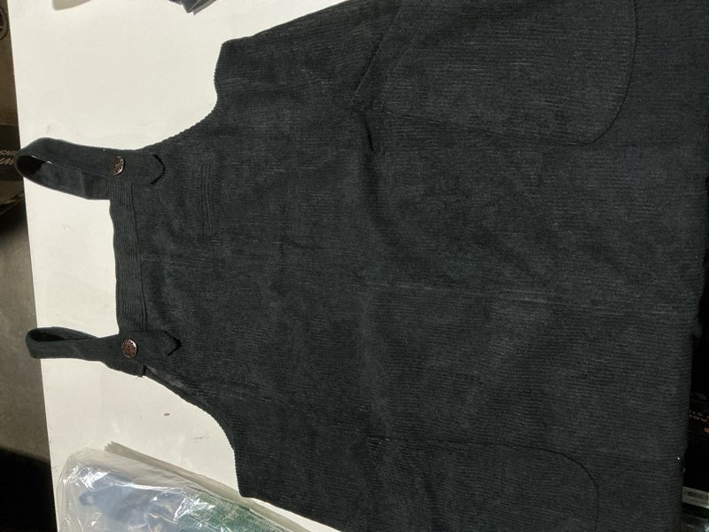 Condition photo showing Good Condition for flygo women's corduroy jumper overall pinafore midi dress skirt with pockets large black