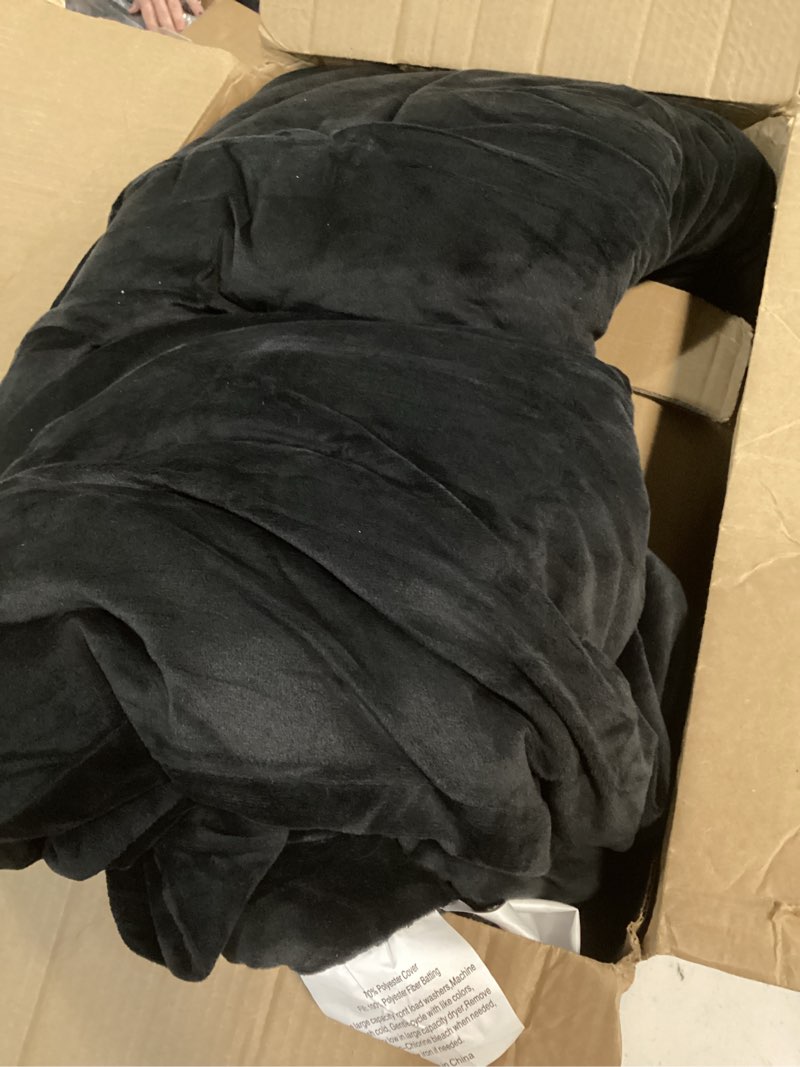 Condition photo showing Good Condition for luxury fluffy velvet comforter set, 3 pieces reversible comforter king size with 2 pillow shams,velvet front and back, all season cozy, soft, warm, middle weight (black, king) black king