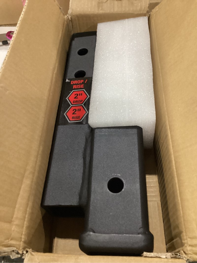 Condition photo showing New/Like New for toptow trailer receiver hitch extender adapter 2" drop/riser, 7" and 9" extension length, 2" shank, 7500lbs towing capacity, matte black