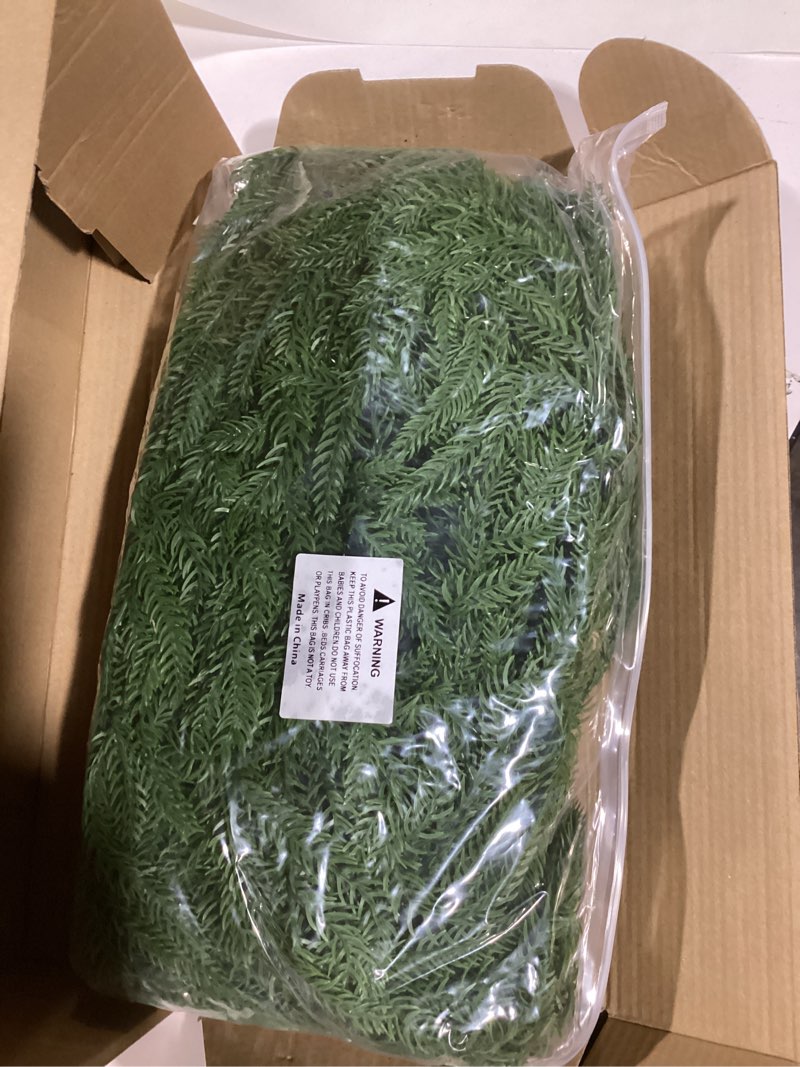 Condition photo showing New/Like New for Christmas Norfolk Pine Garlands Soft Bendable Winter Pine Garland Real Touch Artificial Christmas Greenery Garland for Fireplace/Mantle/Table/Window/Stairs/Indoor or Outdoor Xmas Decor (9FT-1PC) 9FT-1PCS
