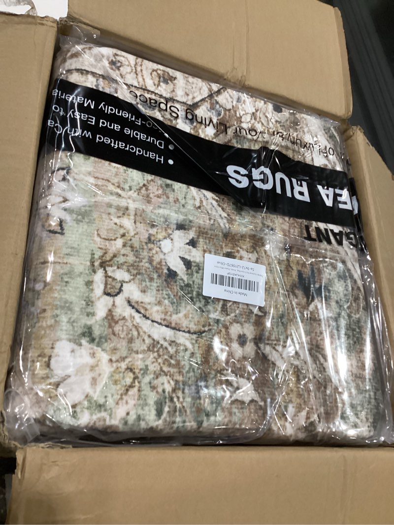 Condition photo showing New/Like New for soalmost 9x12 area rugs for living room, non slip machine washable vintage rugs, low pile lightweight large rug for bedroom, dining room, home office olive olive 9' x 12' (rectangular)