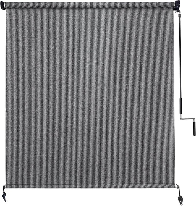 Amagenix Outdoor Roller Shades 5'(W) X 6'(H), Exterior Cordless Patio Shades Roll Up Outdoor Blinds with 90% UV Protection, Two-Section Poles with One-Piece Fabric, Grey