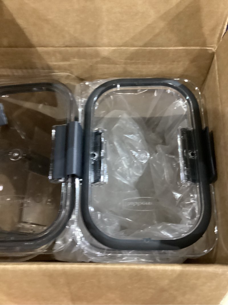 Condition photo showing As Is for Rubbermaid Brilliance Plastic Food Storage Pantry Baking Set, 3 Containers with Lids (6 Pieces Total), BPA-Free, Clear Set of 3 ( 16+12+7.8)Cups Container