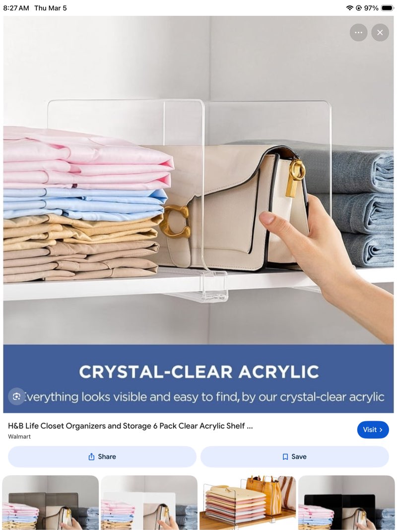 hblife 36 pack clear shelf dividers, vertical purse organizer for closet perfect for sweater, shirts