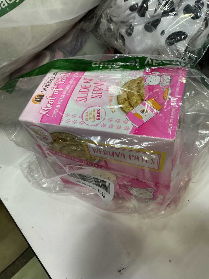 Condition photo showing New/Like New for ((BB:MAY/19/2028)) Weruva Wet Cat Food, Meal of Fortune Chicken with Chicken Liver Pate, 2.8oz Slide N Serve Pouch, Pack of 12 2.8 Ounce (Pack of 12)