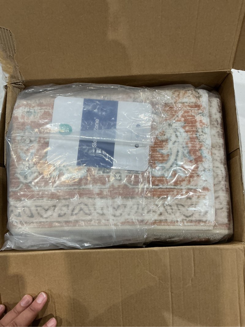 Condition photo showing Good Condition for sleep zone 4x6 area rug for bedroom, machine washable area rugs for living room, low pile lightweight non slip carpet, vintage rug for dining room, home office, brick brick 4' x 6' (rectangular)
