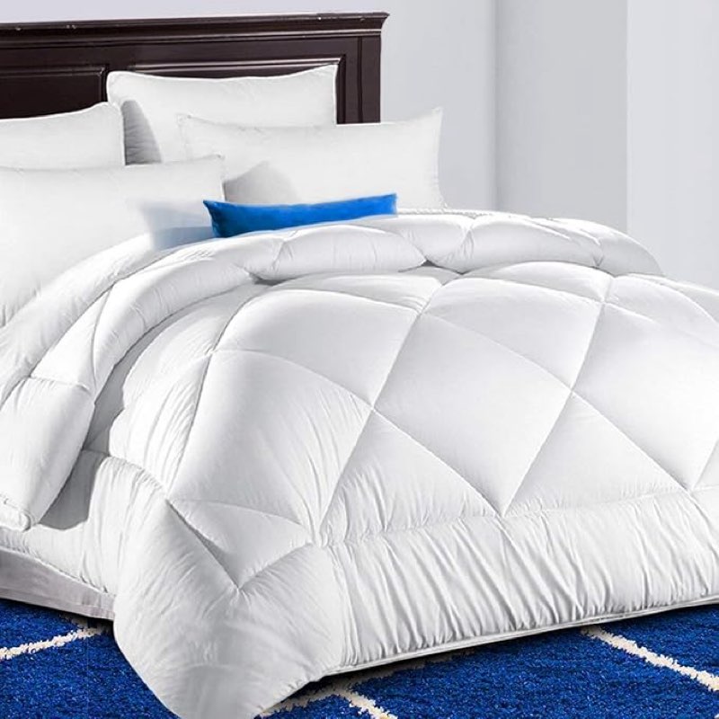 TEKAMON All Season Queen Comforter Winter Warm Soft Quilted Down Alternative Duvet Insert with Corner Tabs, Fluffy Reversible Collection for Hotel, Snow White, 98 x 98inches