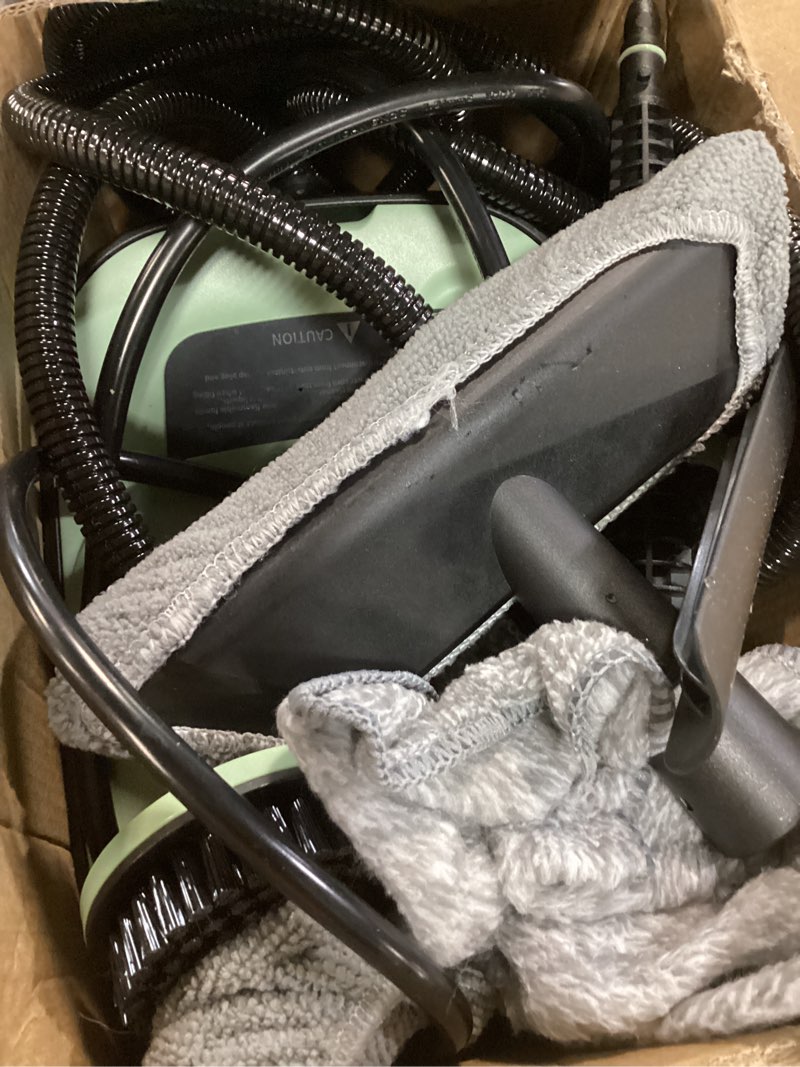 Condition photo showing Good Condition for steam cleaner, portable steamer for cleaning with 16pcs accessories, 6-level adjustable and 15s heat-up, handheld steam cleaner for home, tile, dirt, grout, grease, car detailing green