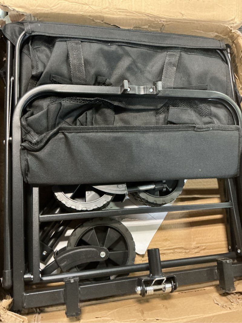 Condition photo showing As Is for pasamic collapsible wagon 220 lbs, heavy duty wagon carts foldable, portable wagons for groceries, beach cart with all-terrain wheels & drink holders, utility wagon for shopping, sports, camping,black