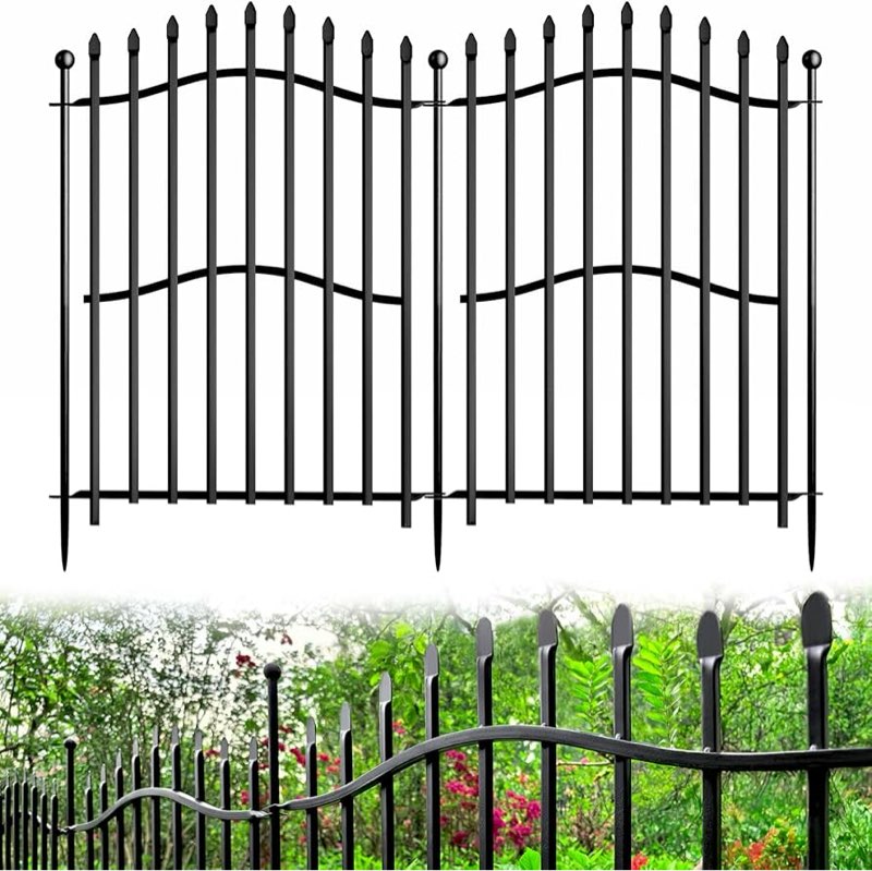10 Panels No Dig Decorative Garden Fence, 32in(H)×22ft(L) Heavy-Duty Rustproof Metal Panels, Outdoor