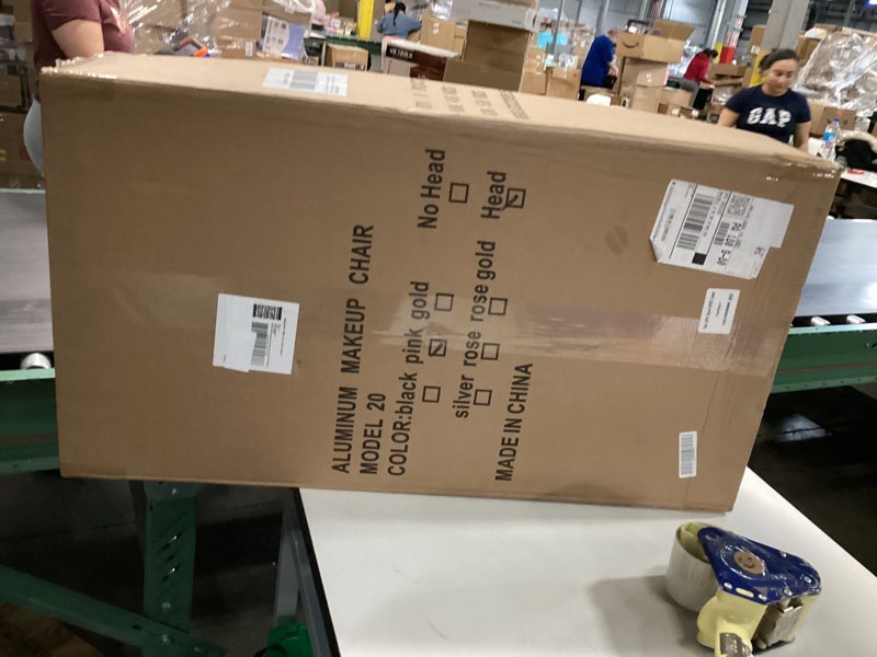 Condition photo showing New/Like New for Lorvain Folable Makeup Artist Stool Chair, Protable Tall Folding Directors Chair, Aluminum Makeup Chair with Head Rest for Studio Salon Vanity, Bar Height - Pink Chair