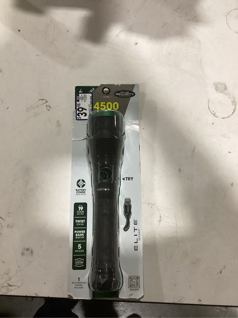 Condition photo showing As Is for Police Security Skylar-R 4500-Lumen 5 -Adjustable Mode LED Rechargeable Flashlight