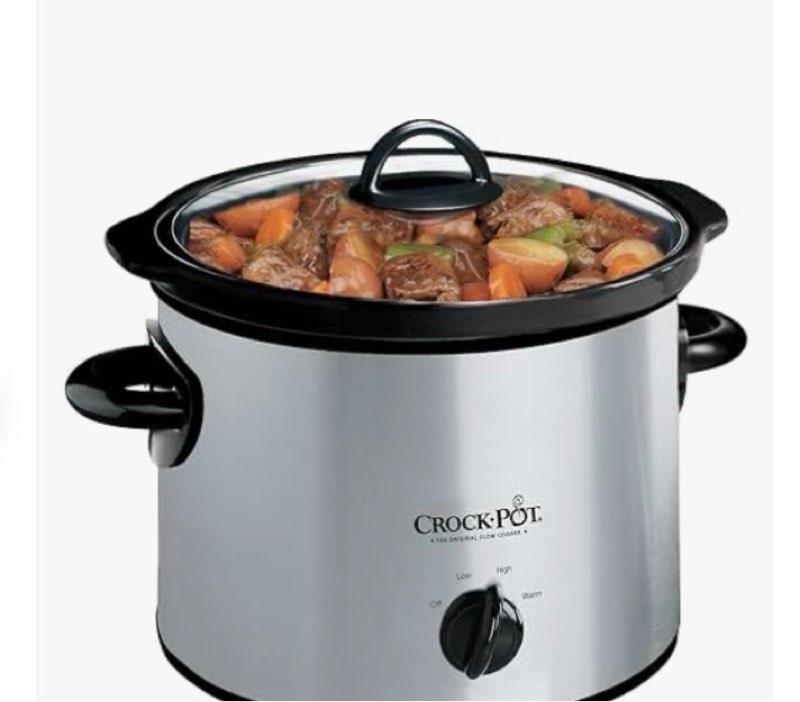 crock-pot 3-quart manual slow cooker, serves 3+ people, great for small meals, dips, & sides; removable stoneware is oven & dishwasher safe, stainless steel 3qt stainless steel