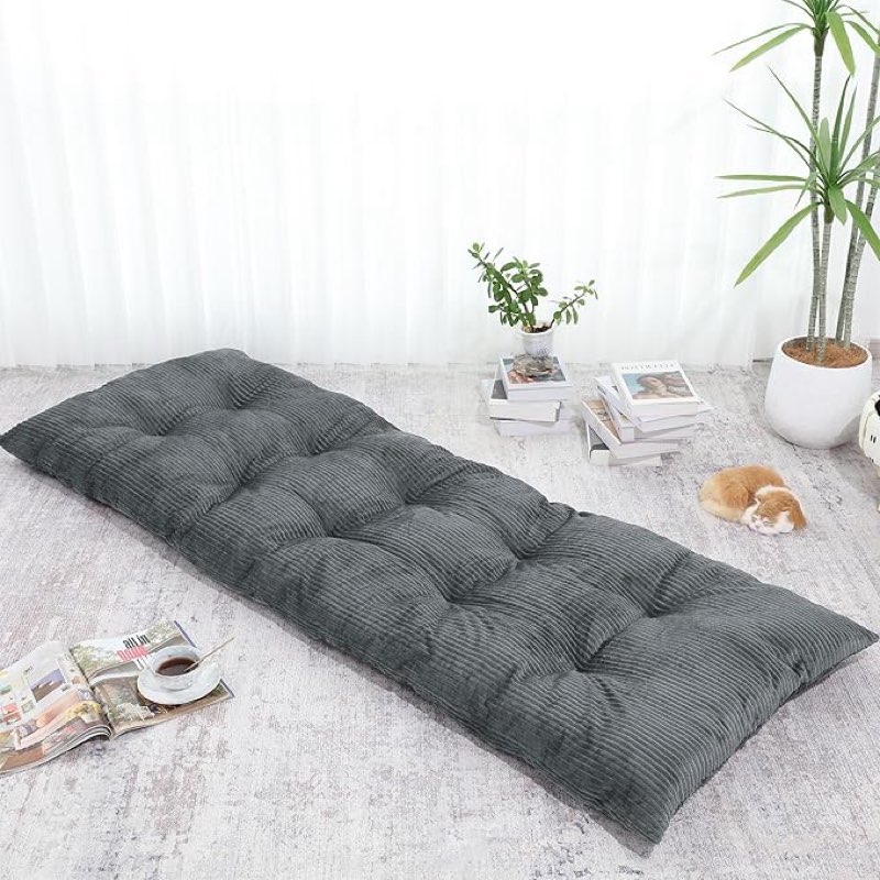 (similar)balapet floor lounger pillow,foldable soft corss corduroy floor pillow cushion with elasticized webbing for easy storage.thick floor lounger for meditation,reading,sleeping(dark gray)