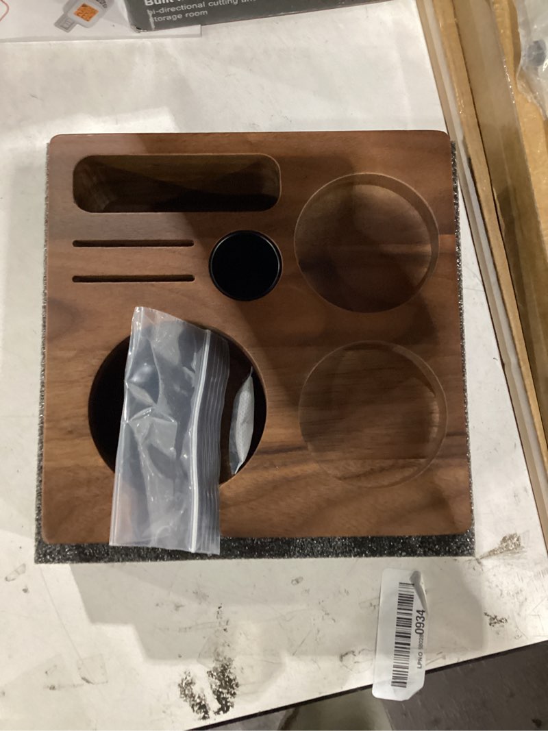 Condition photo showing Good Condition for 58mm tamper station walnut portafilter holder compact espresso organizer with multi accessory storage espresso machine accessories for coffee bar 58mm walnut