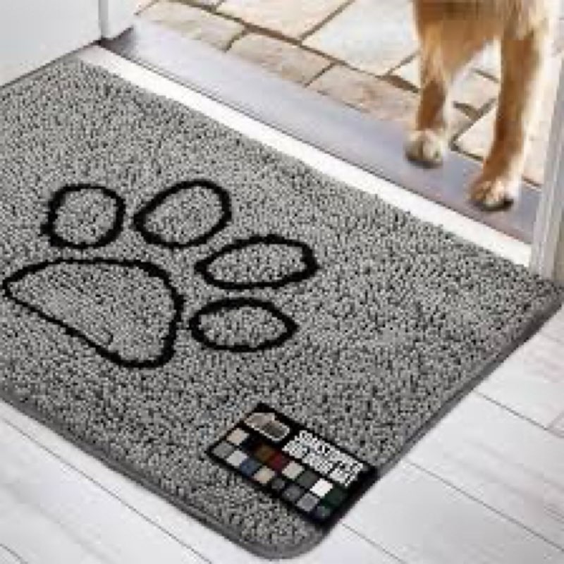 gorilla grip soakstopper dog door mat, 30x18 machine washable rug absorbent doormat captures moistur
