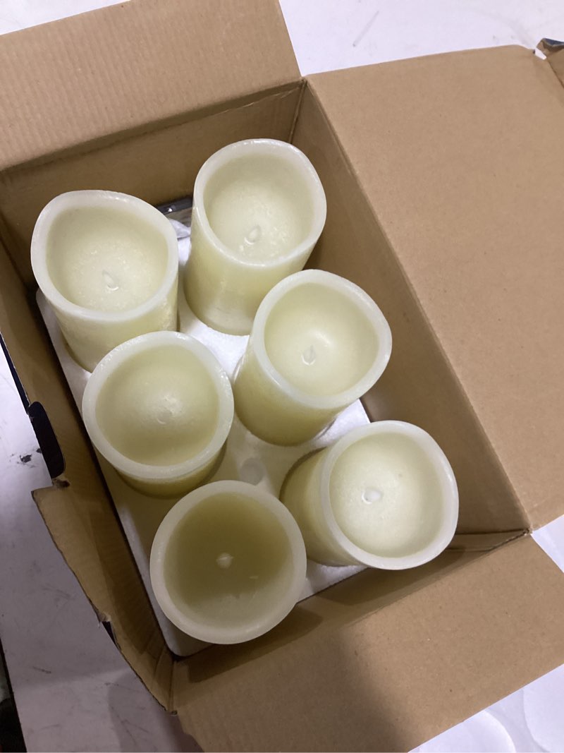 Condition photo showing Good Condition for h-blossom flameless candles battery operated real wax pillar led candles with 10 key remote control cycling 24 hours timer set of 6 (3" x 6" remote)