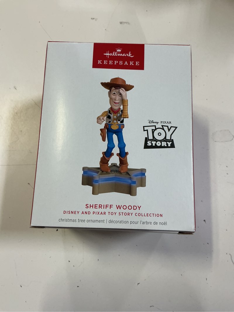 Condition photo showing New/Like New for hallmark keepsake christmas ornament 2025, disney/pixar toy story collection sheriff woody with ligh