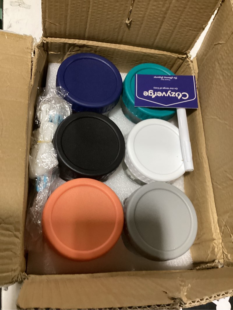 Condition photo showing New/Like New for 6 pack overnight oats containers with lids and spoons, 16 oz airtight oatmeal container with measurement marks, overnight oats jars for cereal fruit vegetable milk salad yogurt meal prep multicolor 16oz, 6pack