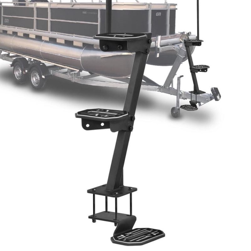 heavy duty boat trailer steps with handrail, 500lbs capacity eva anti-slip mat, 3 step tongue ladder with safety handle