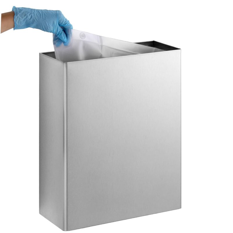 Bobrick B-279 Commercial Restroom Trash Can, 6.4 Gallon, Surface-Mounted, 14" W x 18" H, 6" D, Stainless Steel