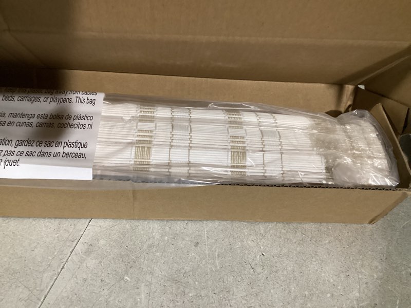 Condition photo showing Good Condition for LazBlinds No Tools No Drill Bamboo Roller Shades, Cordless Bamboo Blinds, Light Filtering Roll Up Blinds for Windows, French Door, Porch or Patio, 34'' W x 64'' H, Whitewash B Whitewash B 34'' W x 64'' H