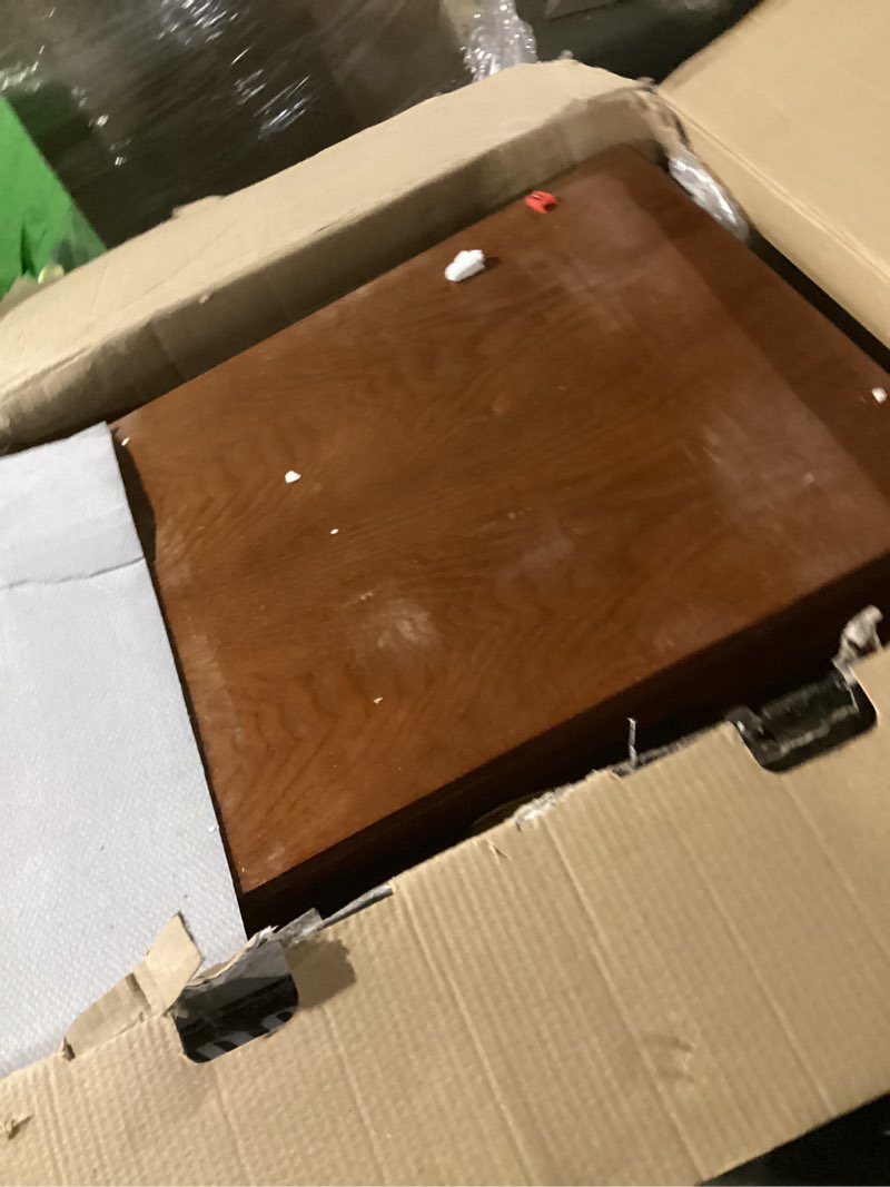 Condition photo showing As Is for victrola navigator 8-in-1 bluetooth record player with built-in speakers– 3 speed turntable, cd player, cassette, fm radio, usb, rca out, headphone jack, wireless music streaming, real wood (espresso)
