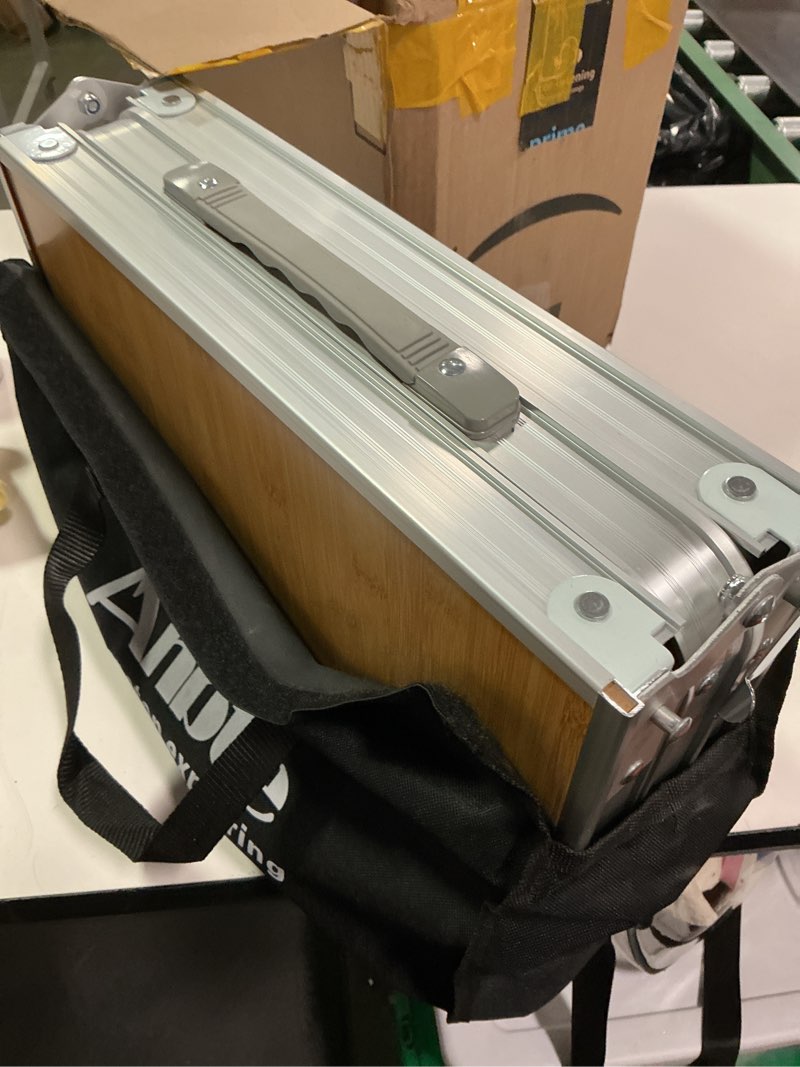 Condition photo showing Good Condition for Anbte 2ft Camping Table Foldable, 3 Adjustable Heights High 27.5" Aluminum Small Folding Table with Carrying Handle, Portable, for Outdoor Indoor Picnic Beach BBQ Party Travel, 24" x 16", Yellow Light Oak Grain