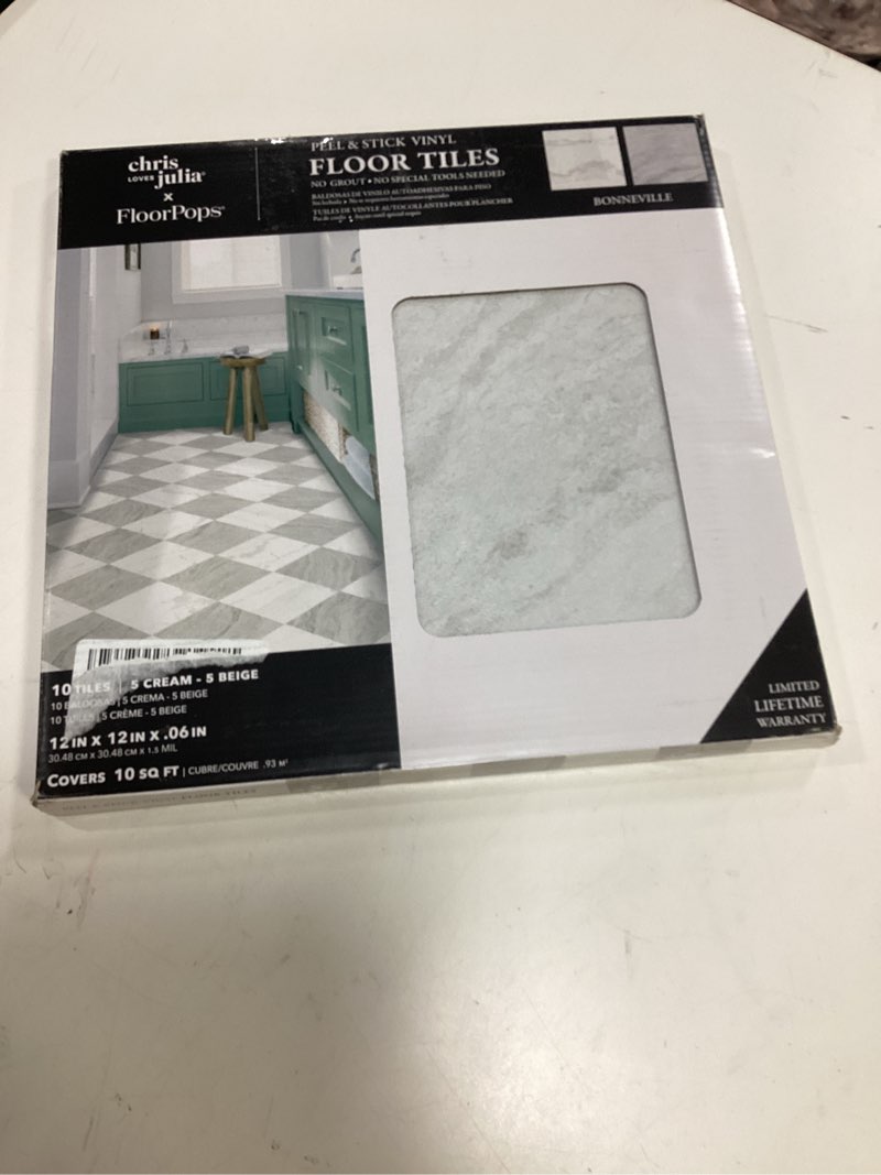Condition photo showing Good Condition for floorpops x chris loves julia 12-in by 12-in bonneville beige peel and stick floor tiles, fp5061 beige 12 in x 12 in, pack of 10 tiles