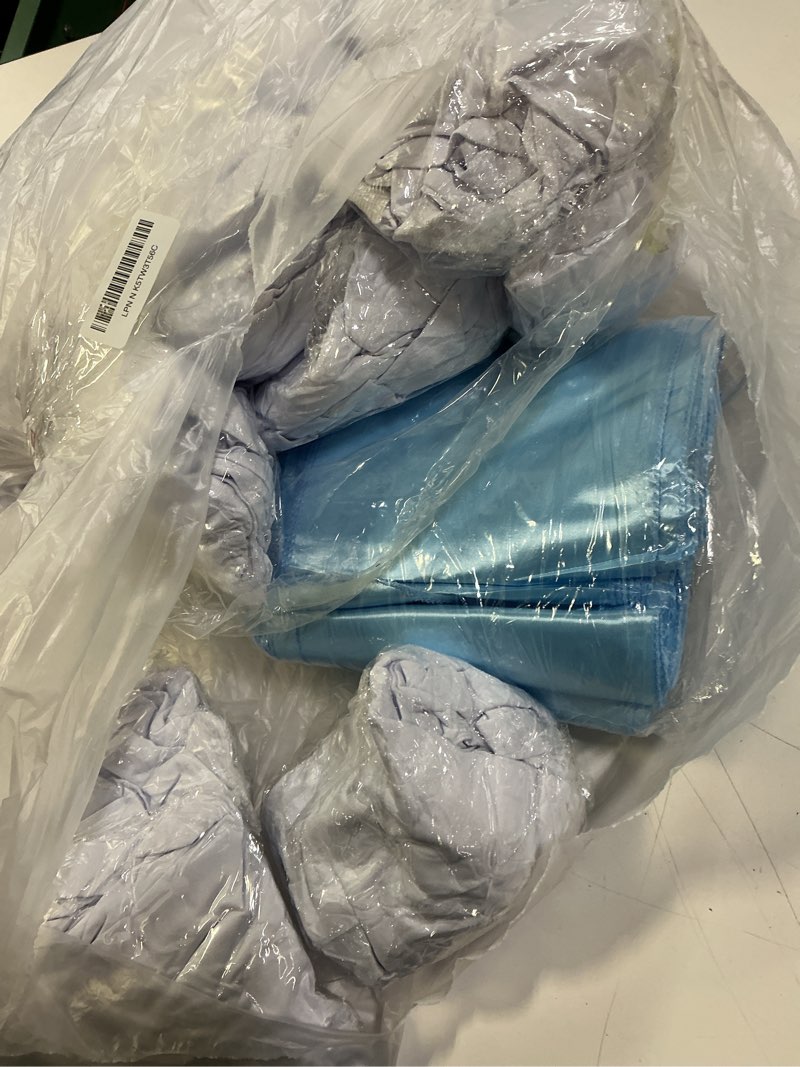 Condition photo showing Good Condition for Lounsweer 50 Pcs Folding Chair Cover Set with 25 Stretch Spandex Slipcovers 25 Satin Chair Sashes Bows Ribbon Washable Banquet Protector for Wedding Event Party(White, Sky Blue)