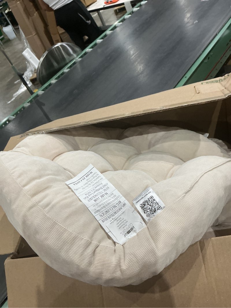 Condition photo showing As Is for meditation floor pillow set of 2, round large pillows seating for adults, tufted corduroy floor cushion for living room tatami, beige 22 inch